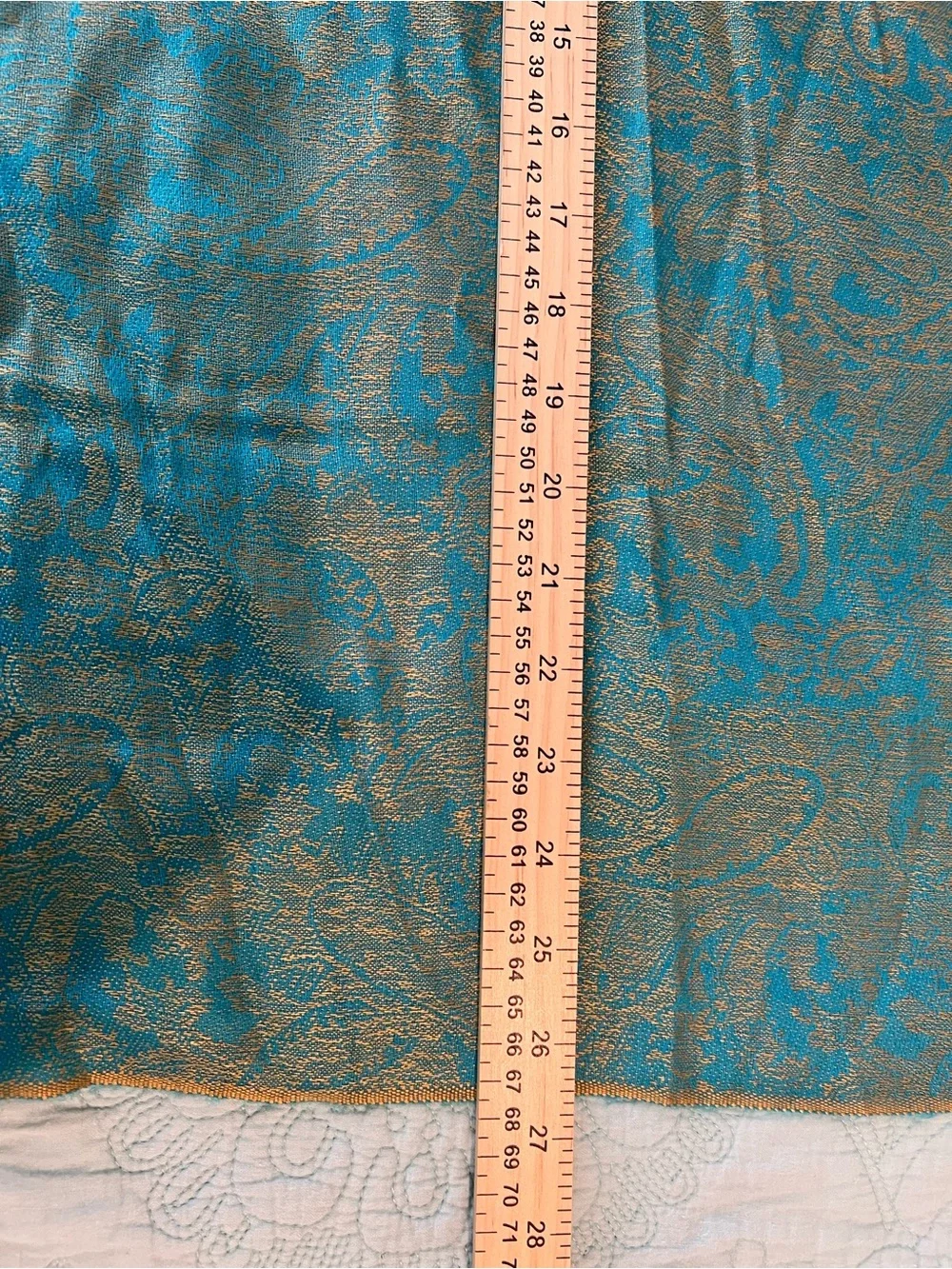pashmina Teal and Gold Paisley Draped Shawl with Fringe